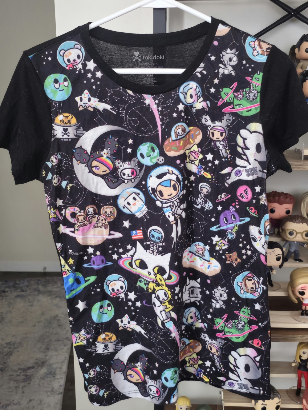 tokidoki Black Short-Sleeve Space Print Tee with Multicolor Characters